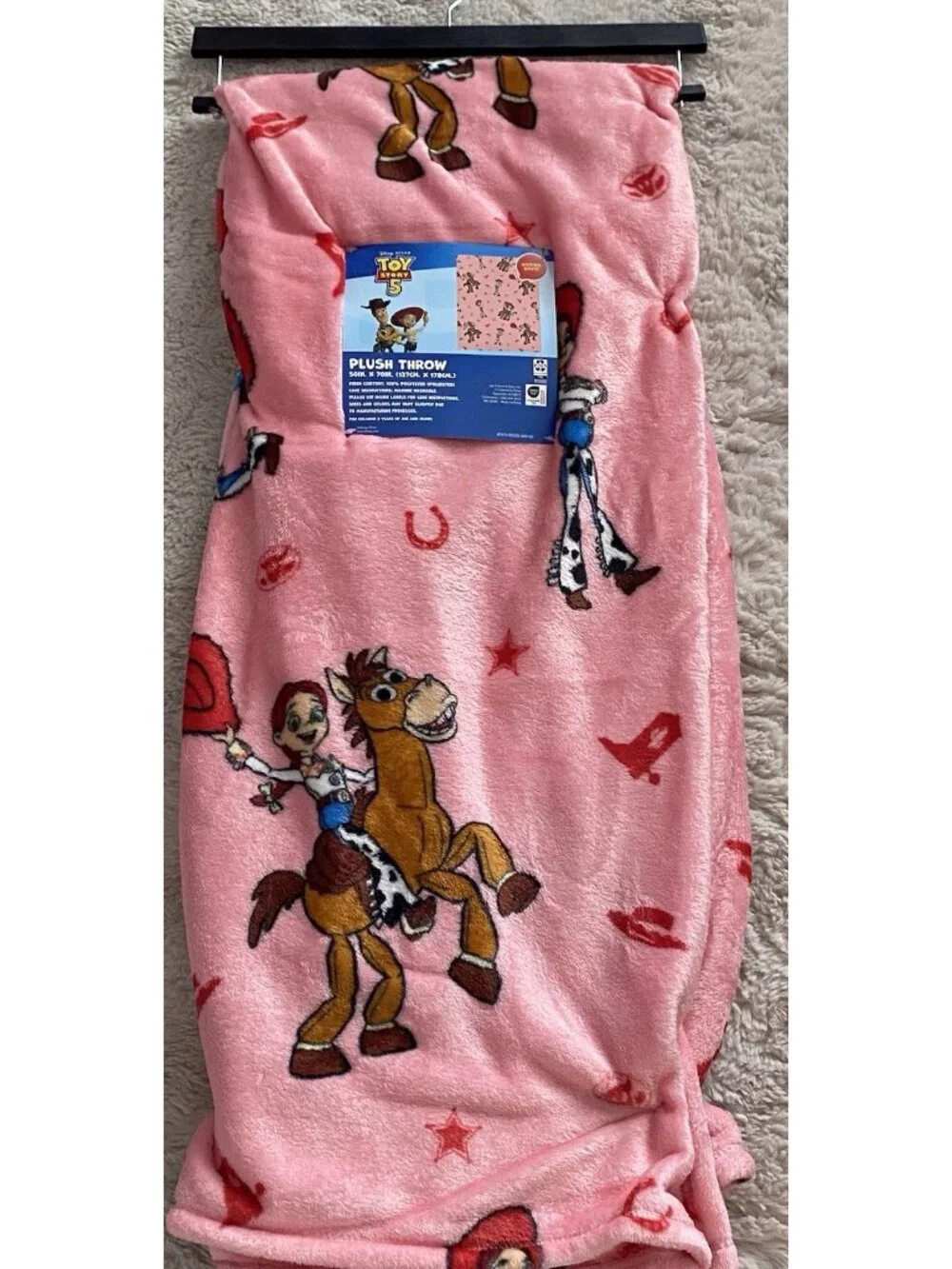 Disney Pixar Toy Story 5 Jessie Bullseye Plush Throw Blanket Pink 50” X 70” NEW